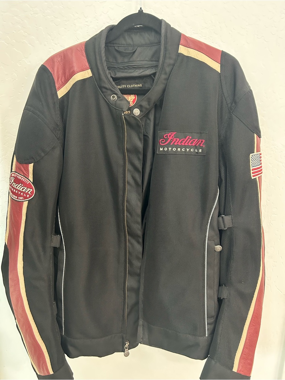 Indian Motorcycle mesh riding jacket with red and gold leather accents 2XL